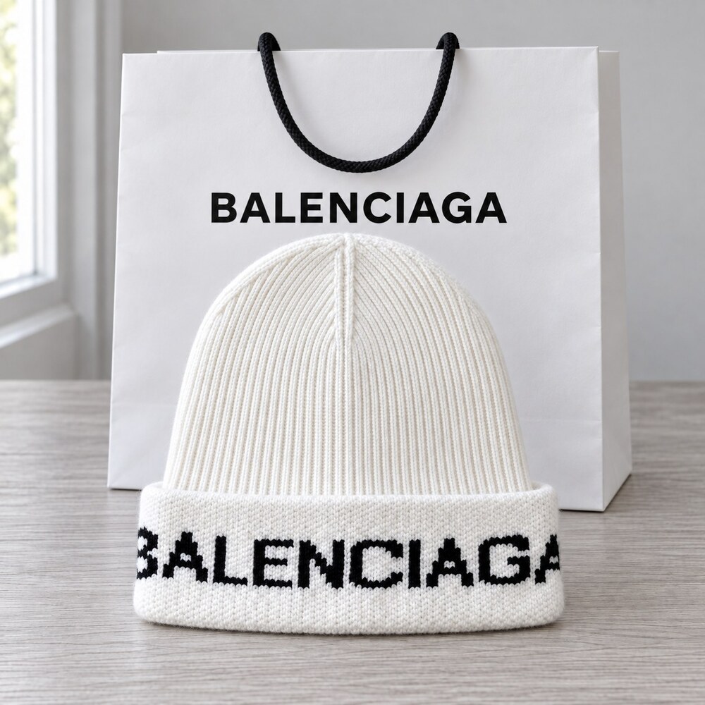 Balenciaga White Cuff Knit Beanie - Picture 1 of 6